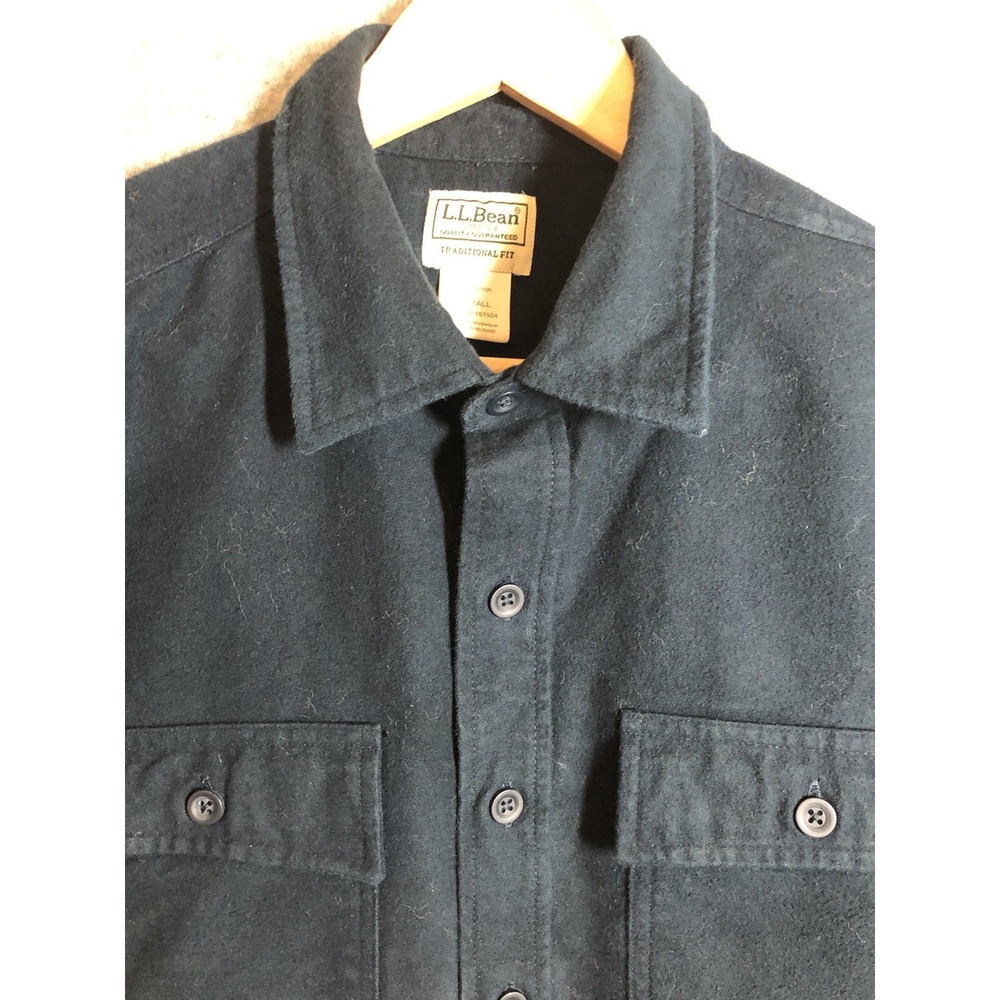 L.L. Bean Shirt Large Tall Navy Blue Chamois Flannel Outdoors Signature Classic